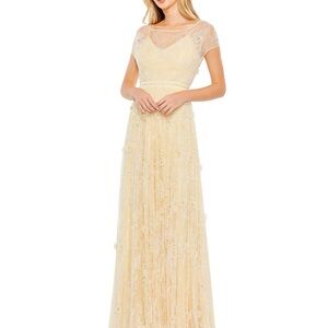 Mac Duggal Cream Lace Maxi Dress